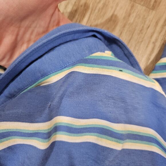 Vtg RHM Classics Striped Polo Men M Blue Green Single Stitch Preppy 70s 80s Golf - Picture 8 of 11